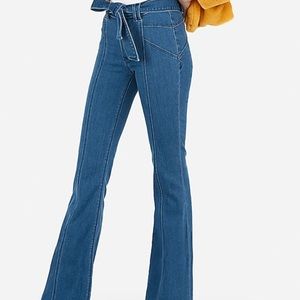Express Belted flare leg jeans with detail 14